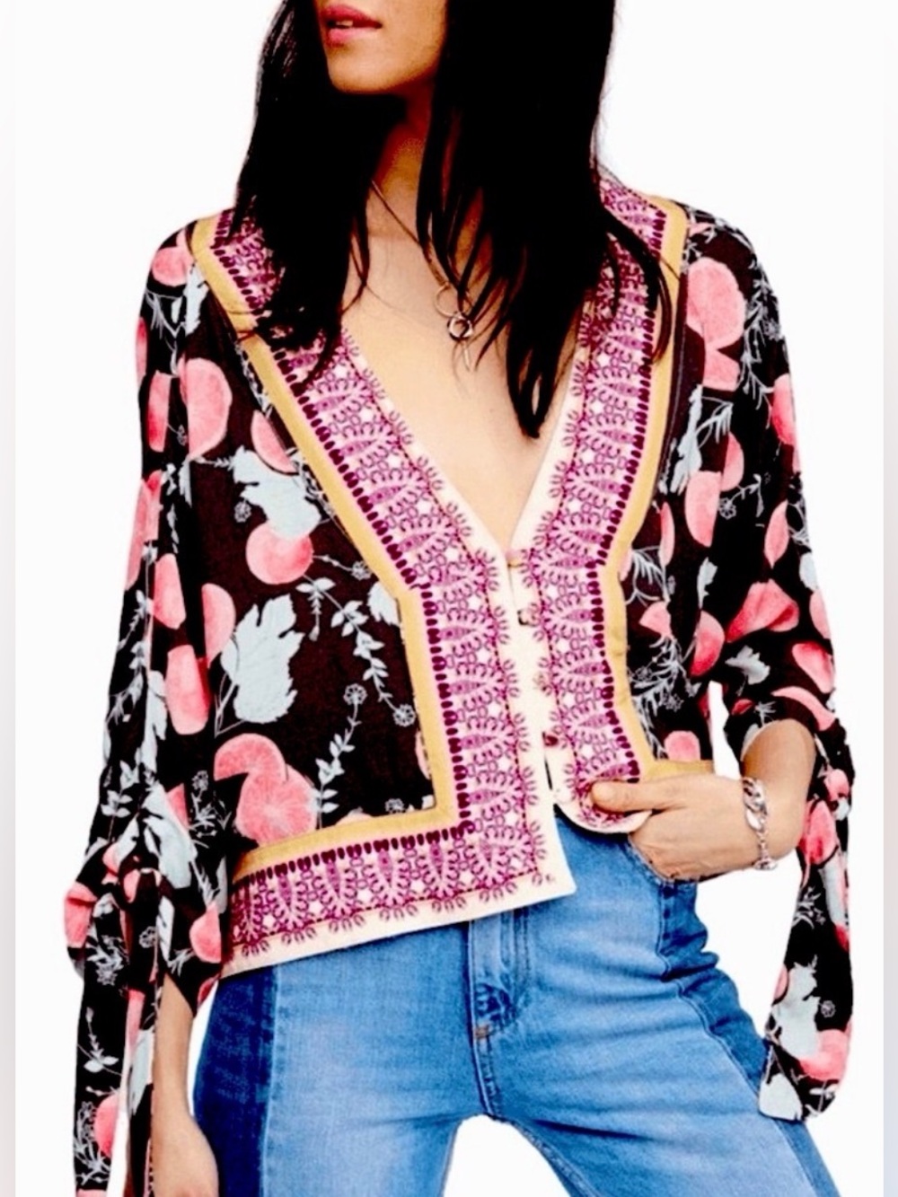 Free People Freshly Squeezed Button Up Blouse, NEW